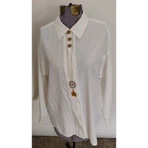 Vtg Leslie Fay Button Up Blouse Top White Embroidered Front Office Career Sz 8